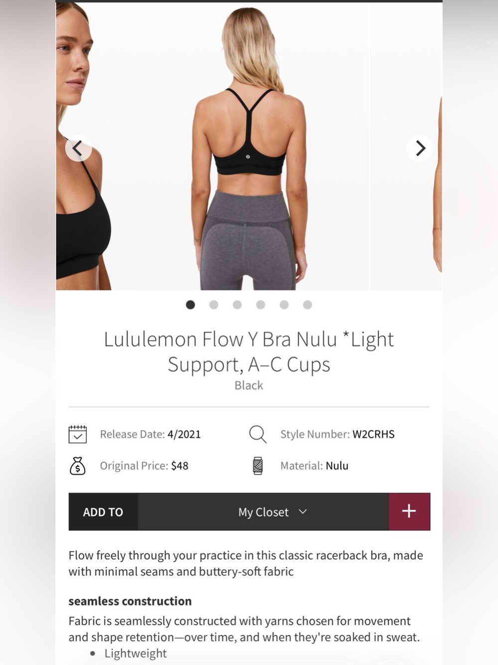 Lululemon Flow Y Bra Nulu *Light Support, A–C Cups In Black - Picture 4 of 4